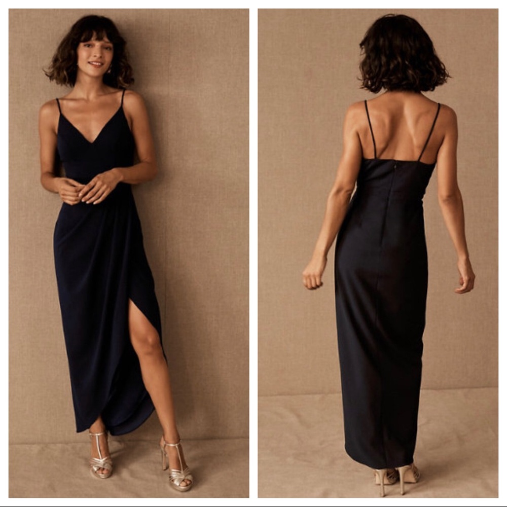 NEW BHLDN Caron V-Neck Crepe Dress / Midnight